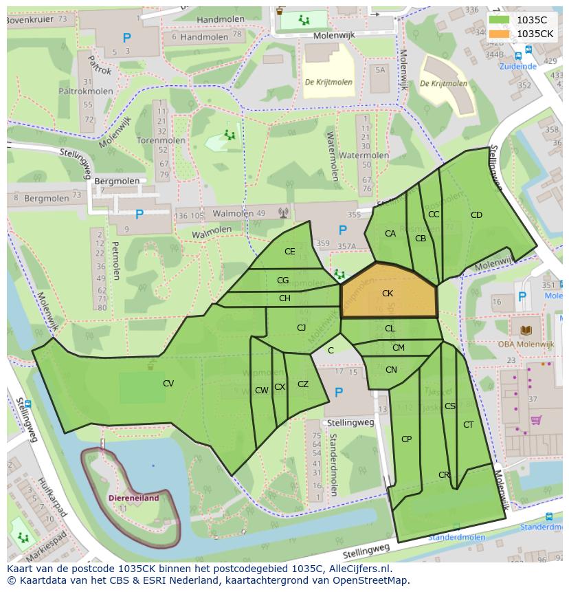 Afbeelding van het postcodegebied 1035 CK op de kaart.