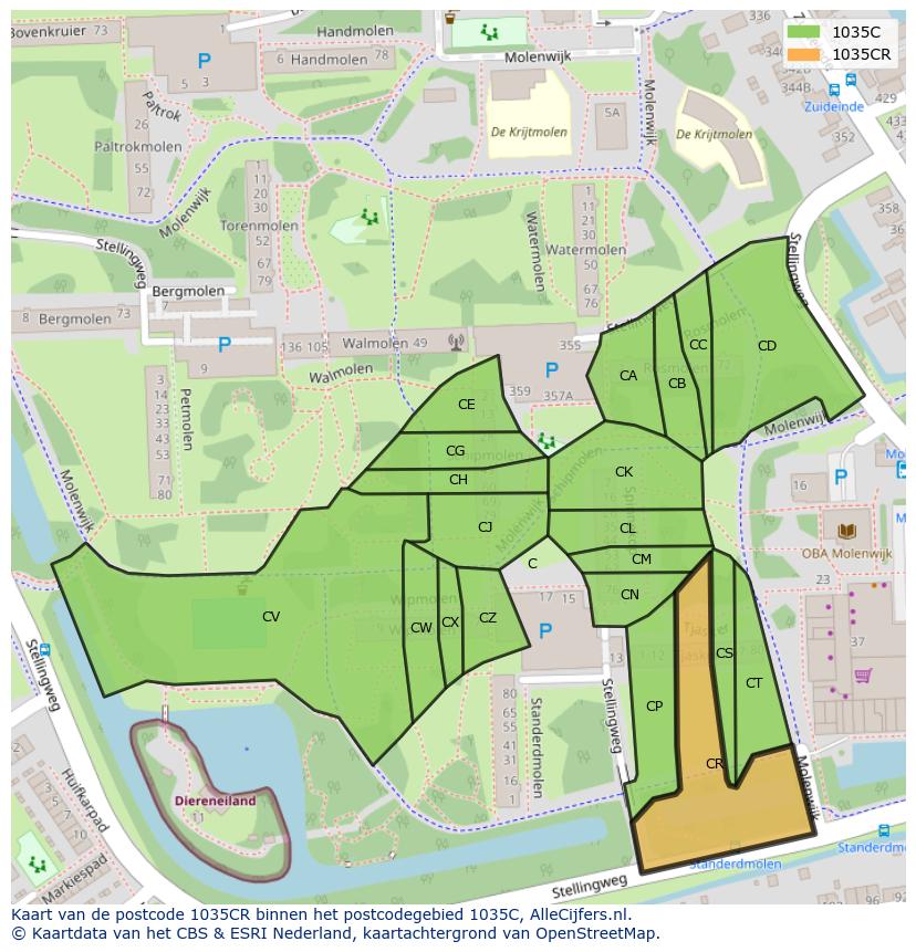 Afbeelding van het postcodegebied 1035 CR op de kaart.