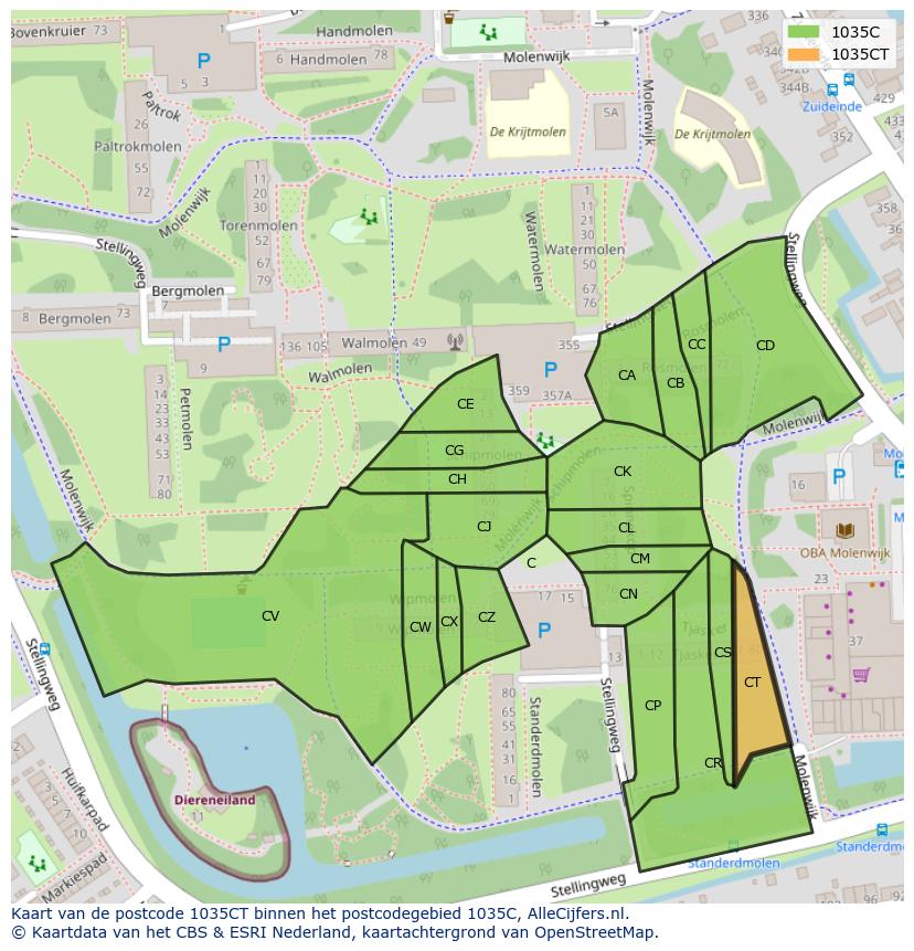 Afbeelding van het postcodegebied 1035 CT op de kaart.