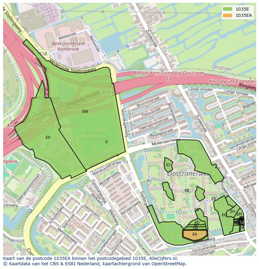 Afbeelding van het postcodegebied 1035 EA op de kaart.