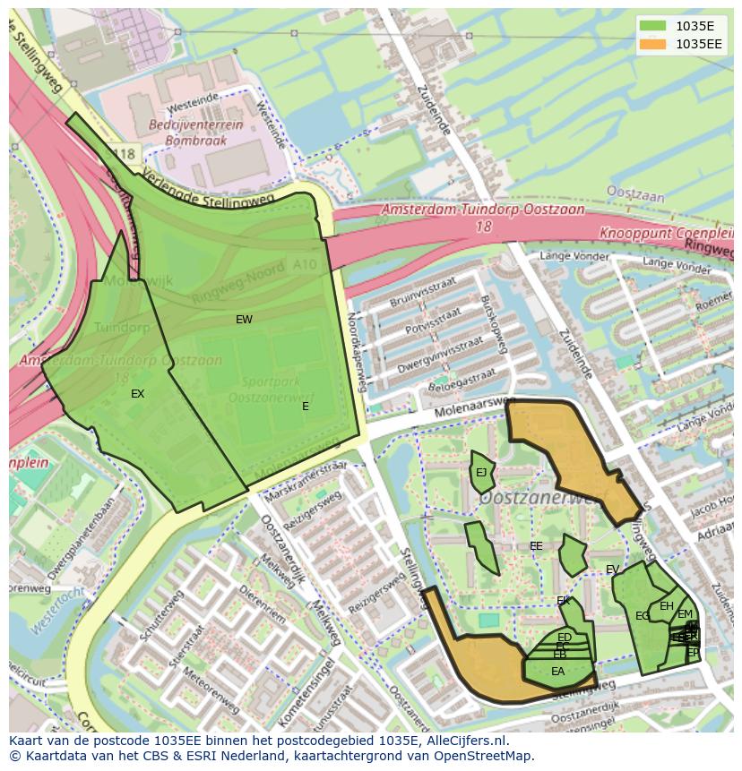 Afbeelding van het postcodegebied 1035 EE op de kaart.