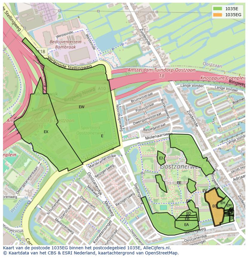 Afbeelding van het postcodegebied 1035 EG op de kaart.