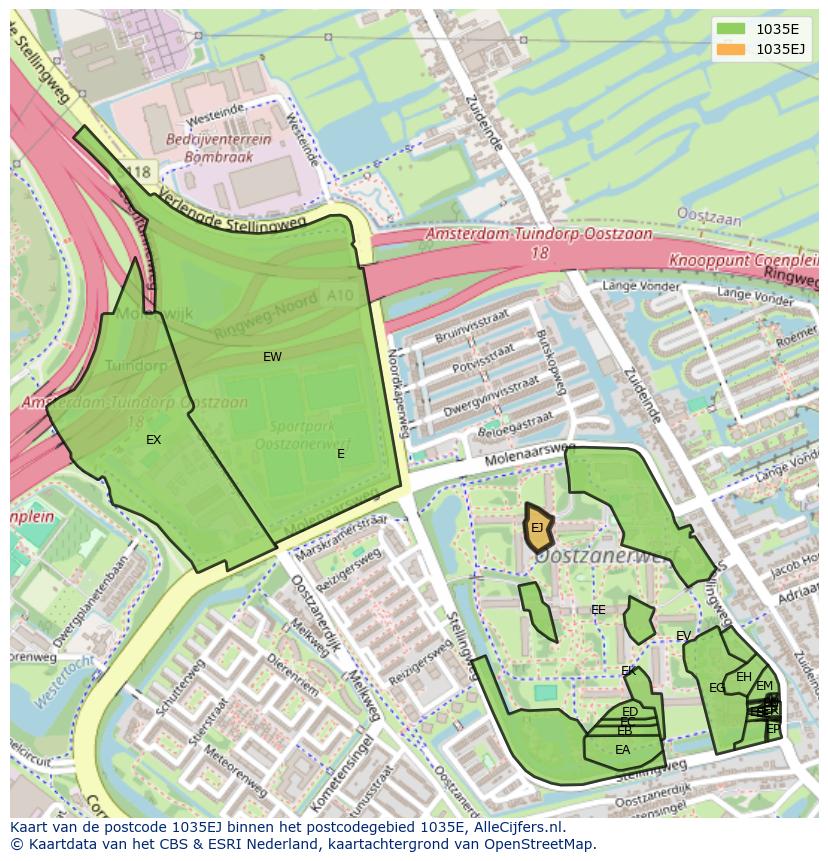 Afbeelding van het postcodegebied 1035 EJ op de kaart.