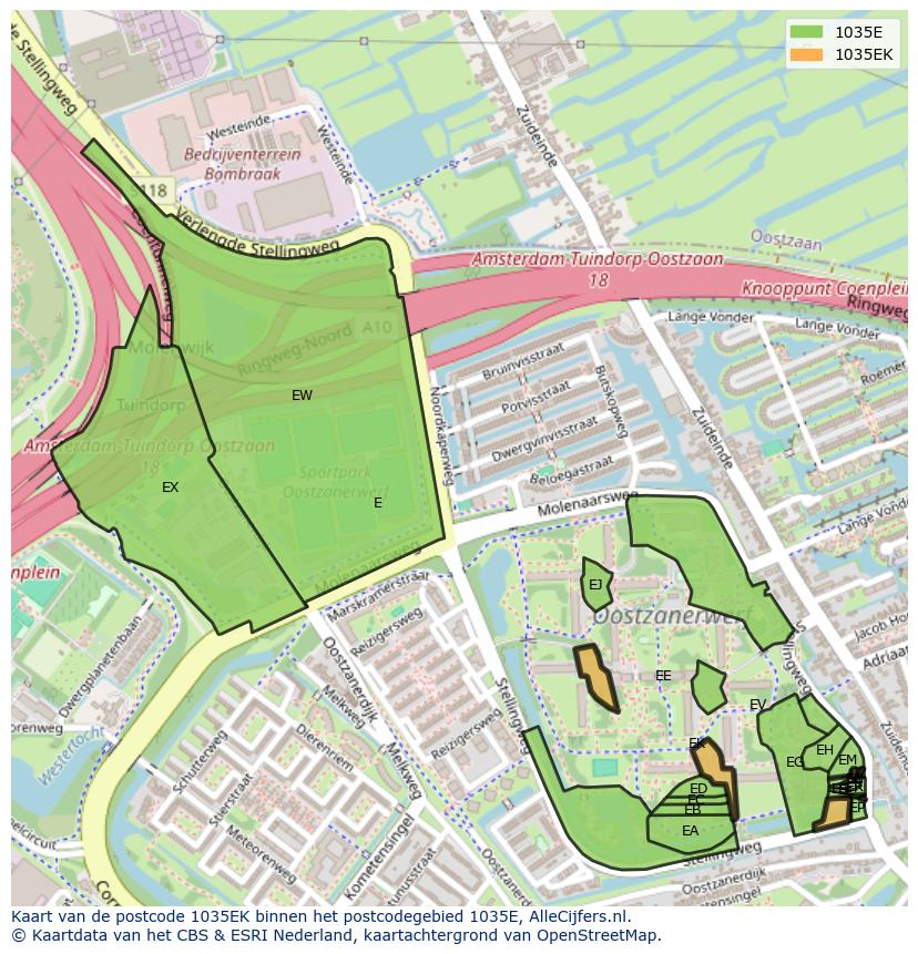 Afbeelding van het postcodegebied 1035 EK op de kaart.
