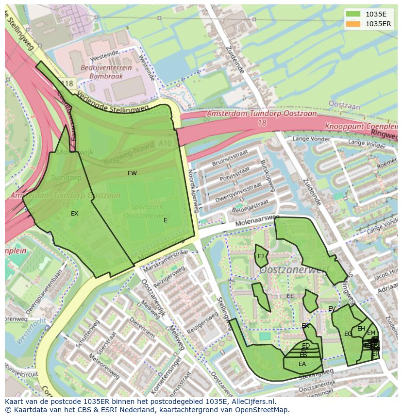 Afbeelding van het postcodegebied 1035 ER op de kaart.