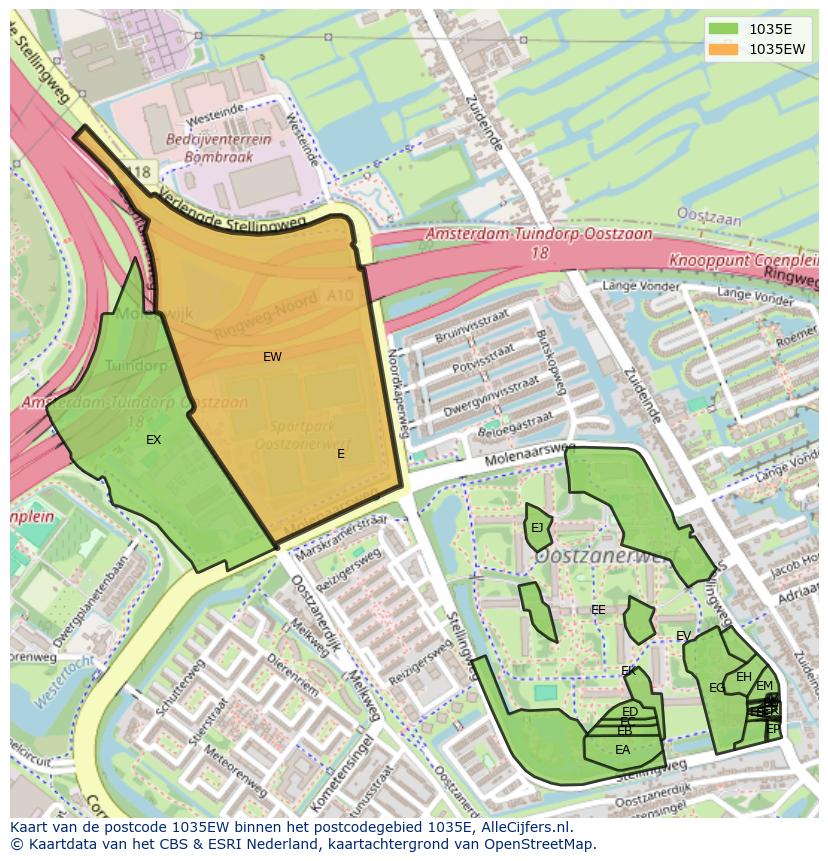 Afbeelding van het postcodegebied 1035 EW op de kaart.
