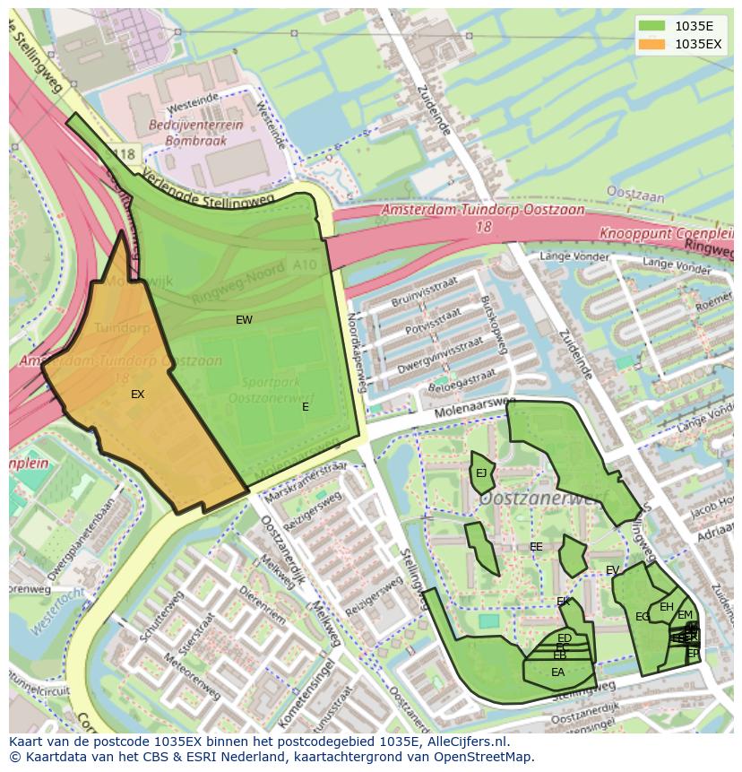 Afbeelding van het postcodegebied 1035 EX op de kaart.