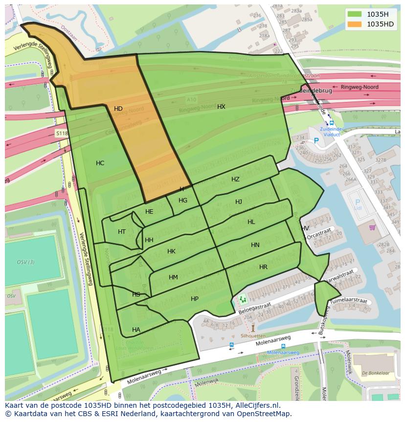 Afbeelding van het postcodegebied 1035 HD op de kaart.