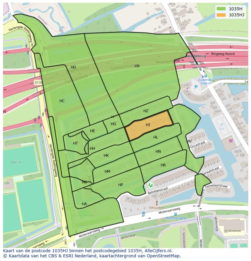 Afbeelding van het postcodegebied 1035 HJ op de kaart.