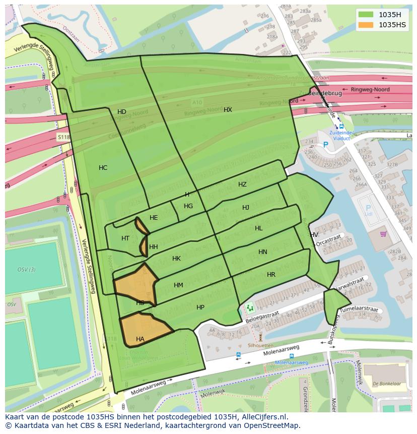Afbeelding van het postcodegebied 1035 HS op de kaart.