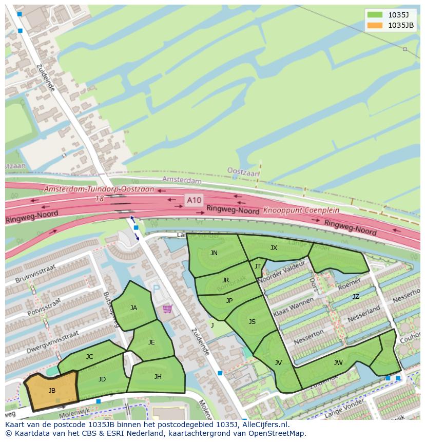 Afbeelding van het postcodegebied 1035 JB op de kaart.