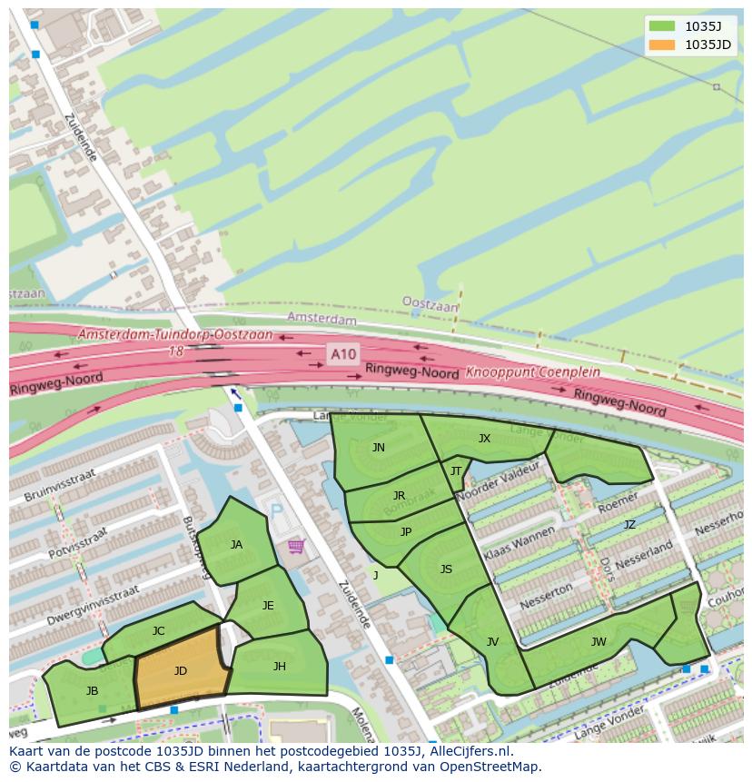 Afbeelding van het postcodegebied 1035 JD op de kaart.