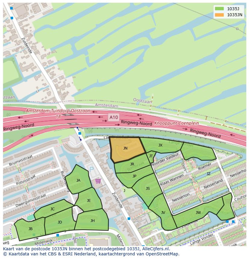 Afbeelding van het postcodegebied 1035 JN op de kaart.
