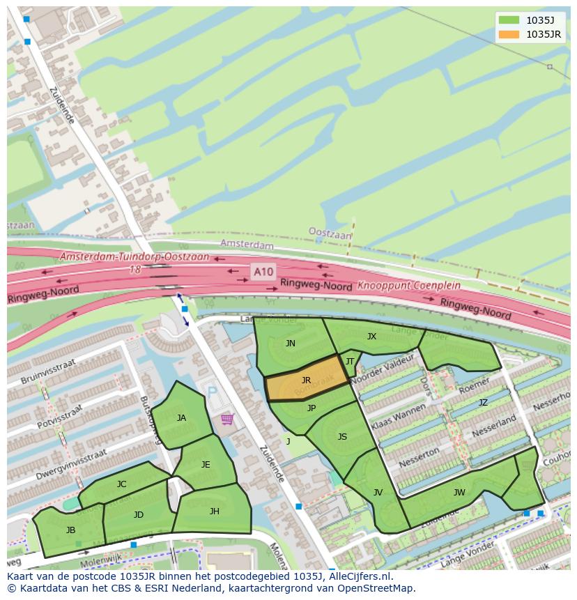 Afbeelding van het postcodegebied 1035 JR op de kaart.