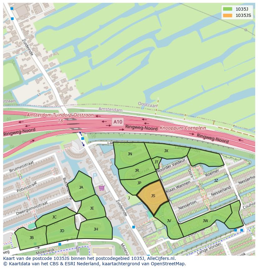 Afbeelding van het postcodegebied 1035 JS op de kaart.