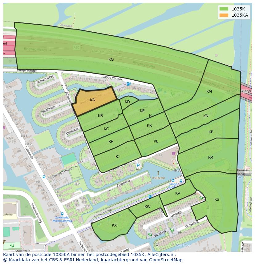 Afbeelding van het postcodegebied 1035 KA op de kaart.