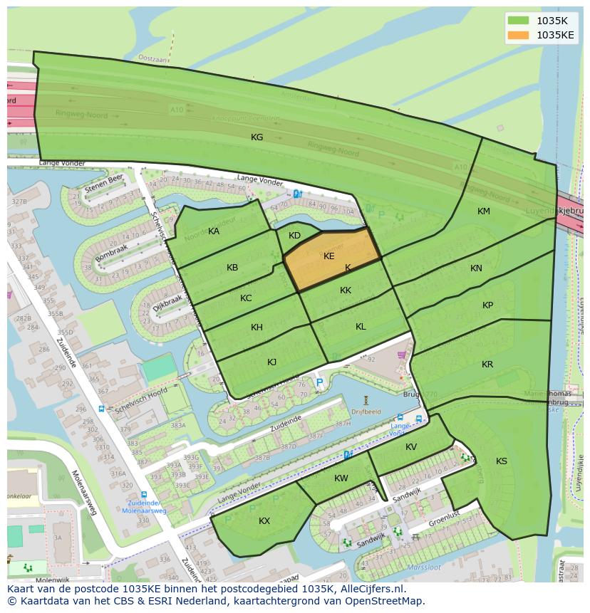 Afbeelding van het postcodegebied 1035 KE op de kaart.