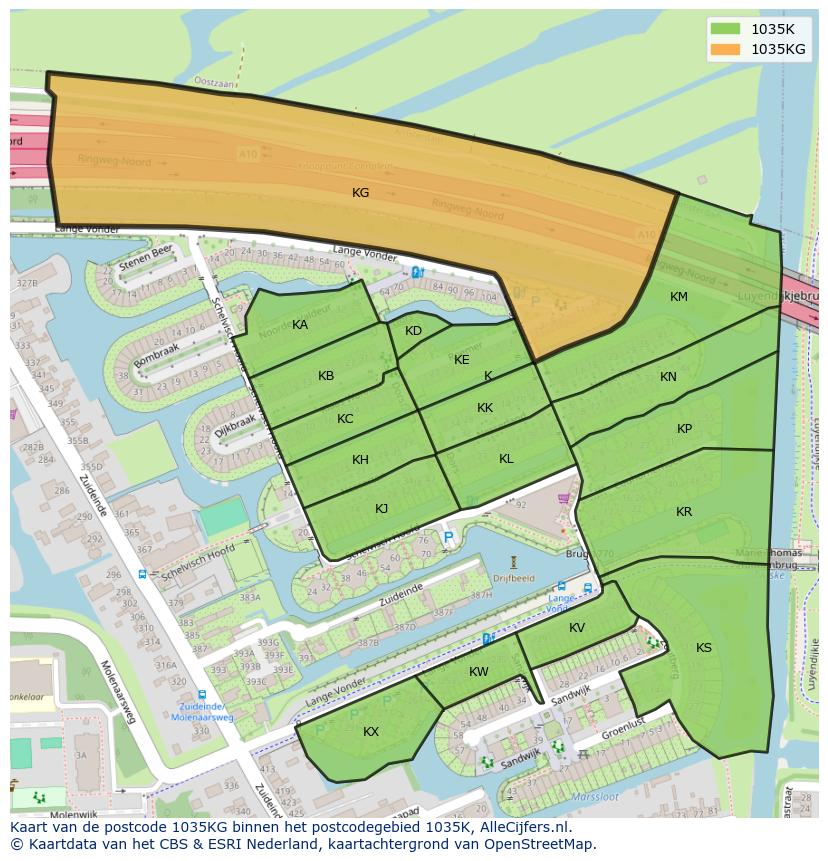Afbeelding van het postcodegebied 1035 KG op de kaart.