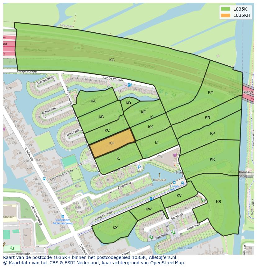 Afbeelding van het postcodegebied 1035 KH op de kaart.