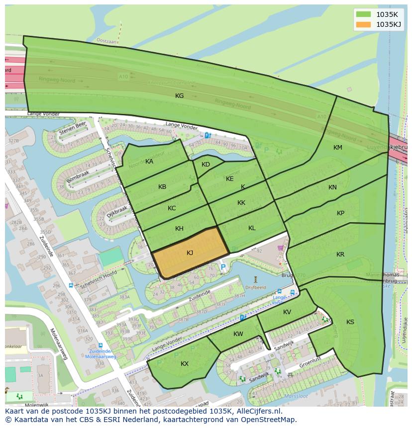 Afbeelding van het postcodegebied 1035 KJ op de kaart.