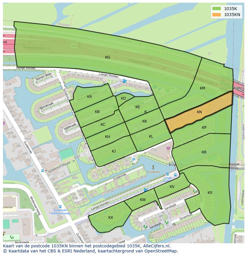 Afbeelding van het postcodegebied 1035 KN op de kaart.