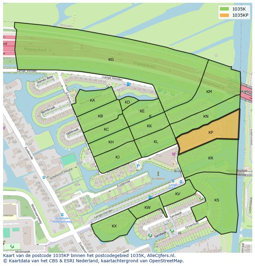 Afbeelding van het postcodegebied 1035 KP op de kaart.