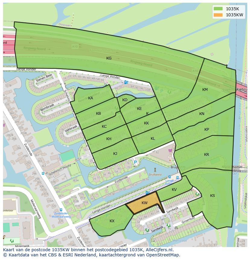 Afbeelding van het postcodegebied 1035 KW op de kaart.