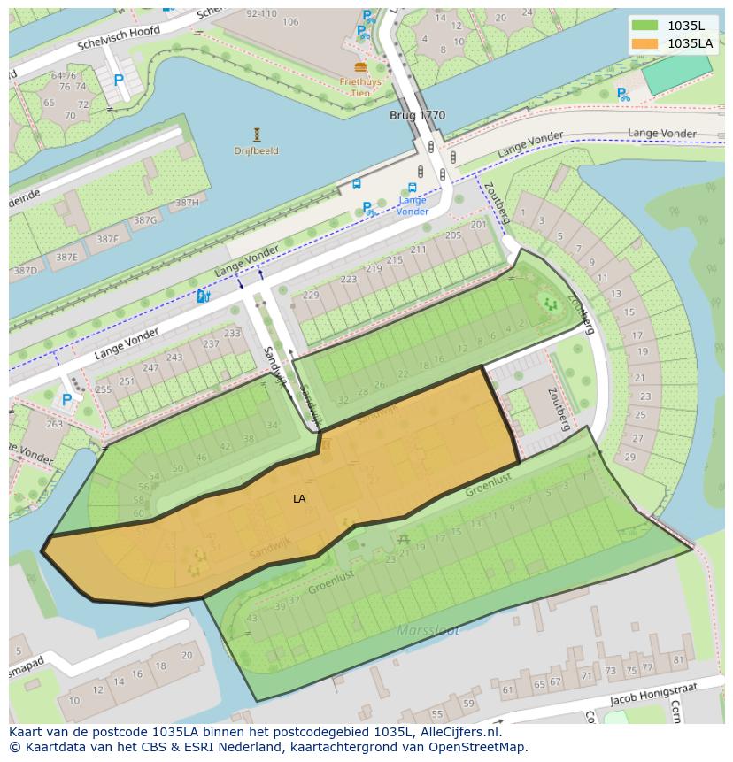 Afbeelding van het postcodegebied 1035 LA op de kaart.