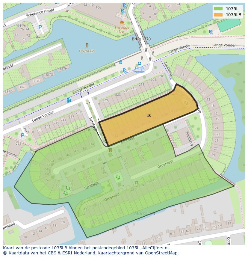 Afbeelding van het postcodegebied 1035 LB op de kaart.