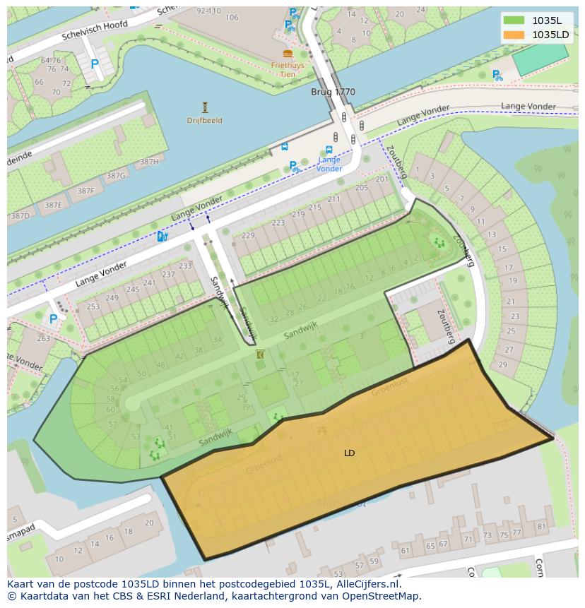Afbeelding van het postcodegebied 1035 LD op de kaart.