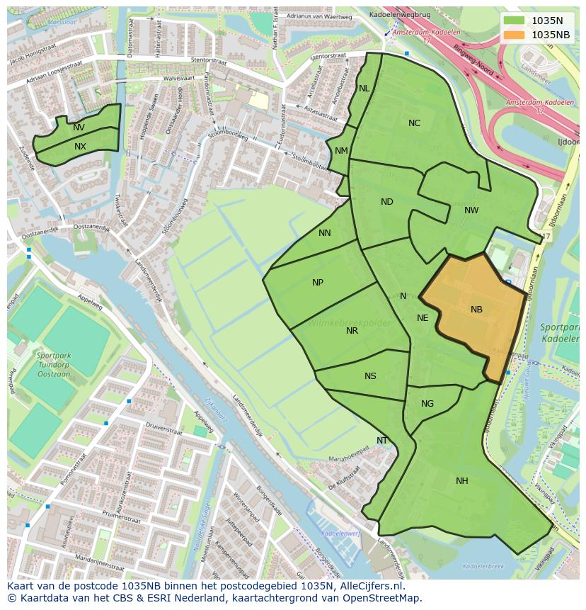 Afbeelding van het postcodegebied 1035 NB op de kaart.