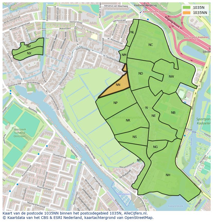 Afbeelding van het postcodegebied 1035 NN op de kaart.