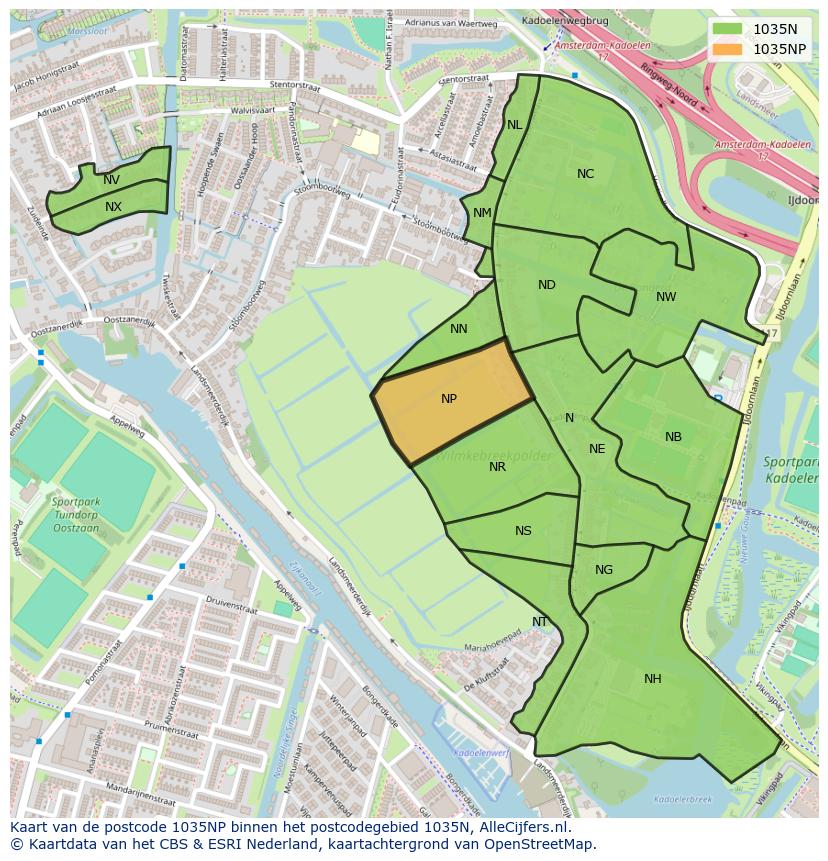 Afbeelding van het postcodegebied 1035 NP op de kaart.
