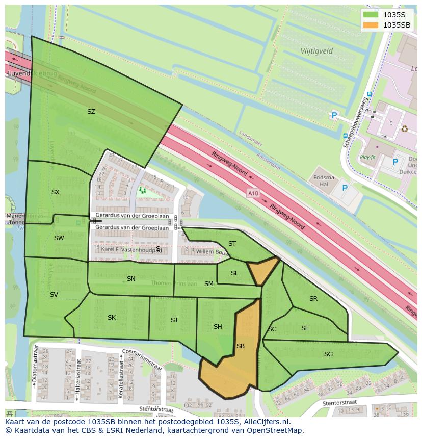 Afbeelding van het postcodegebied 1035 SB op de kaart.