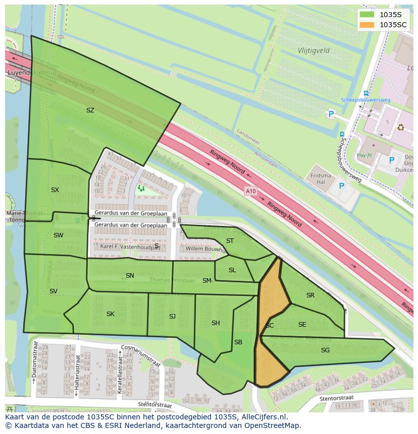 Afbeelding van het postcodegebied 1035 SC op de kaart.
