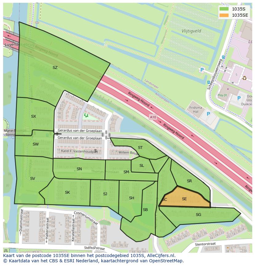 Afbeelding van het postcodegebied 1035 SE op de kaart.