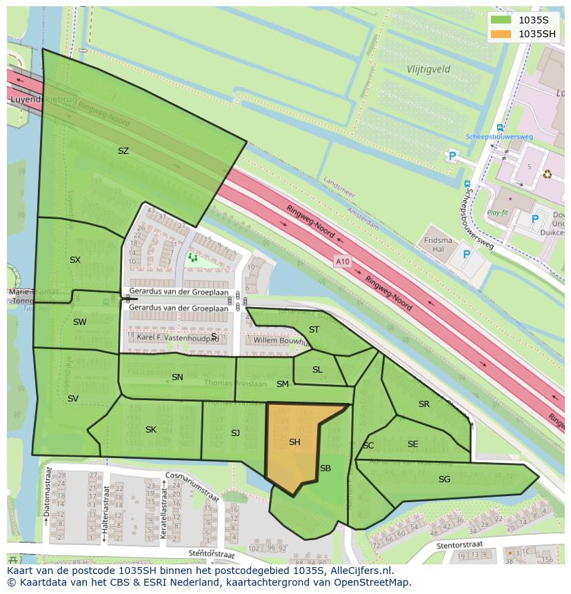 Afbeelding van het postcodegebied 1035 SH op de kaart.