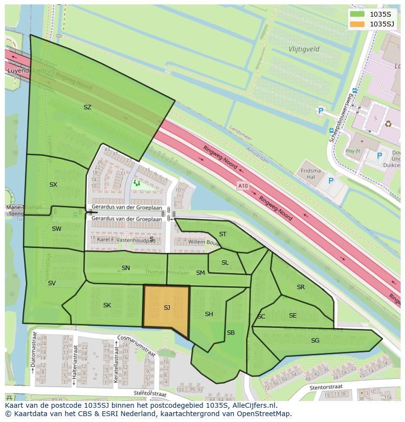 Afbeelding van het postcodegebied 1035 SJ op de kaart.