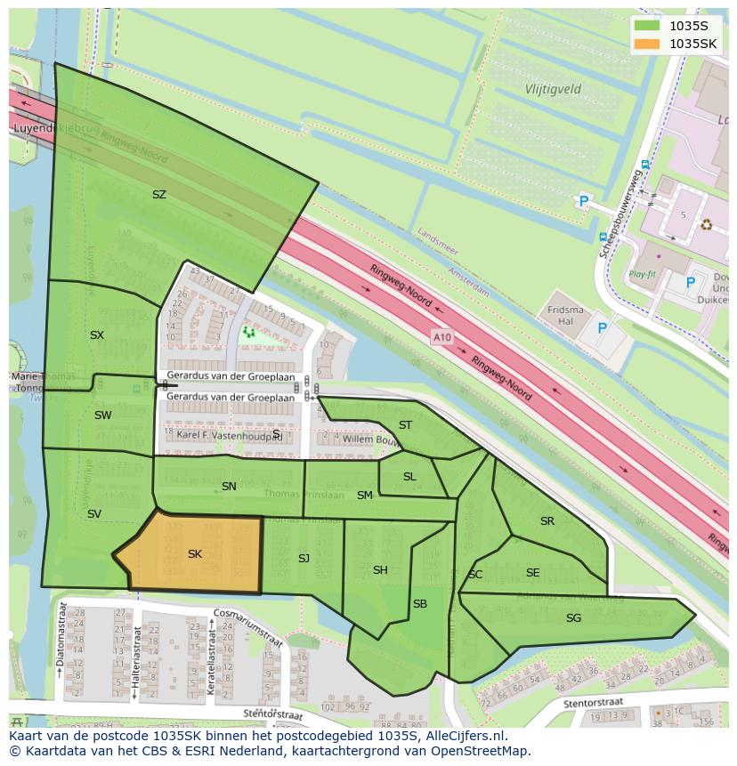 Afbeelding van het postcodegebied 1035 SK op de kaart.
