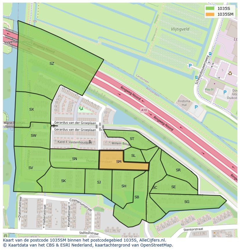 Afbeelding van het postcodegebied 1035 SM op de kaart.