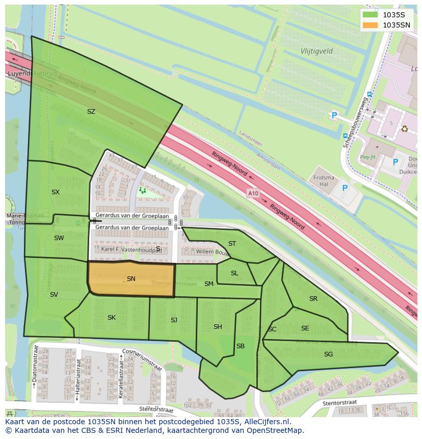Afbeelding van het postcodegebied 1035 SN op de kaart.