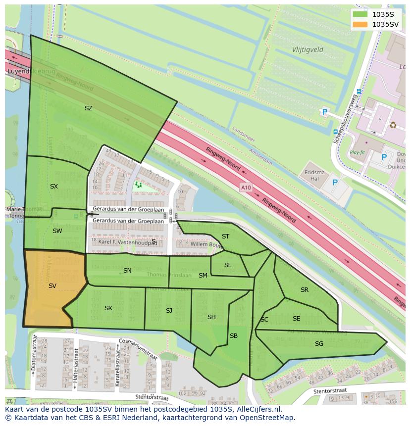 Afbeelding van het postcodegebied 1035 SV op de kaart.