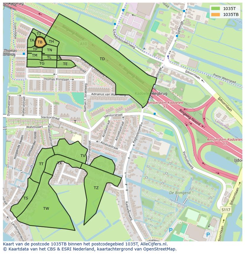 Afbeelding van het postcodegebied 1035 TB op de kaart.
