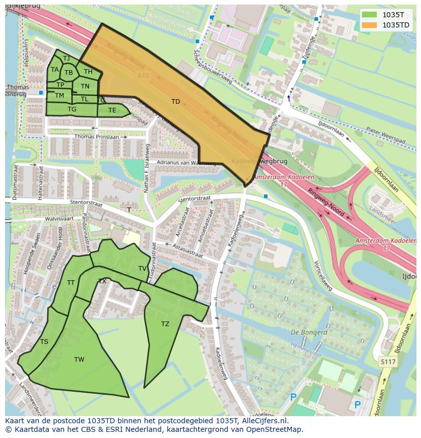Afbeelding van het postcodegebied 1035 TD op de kaart.