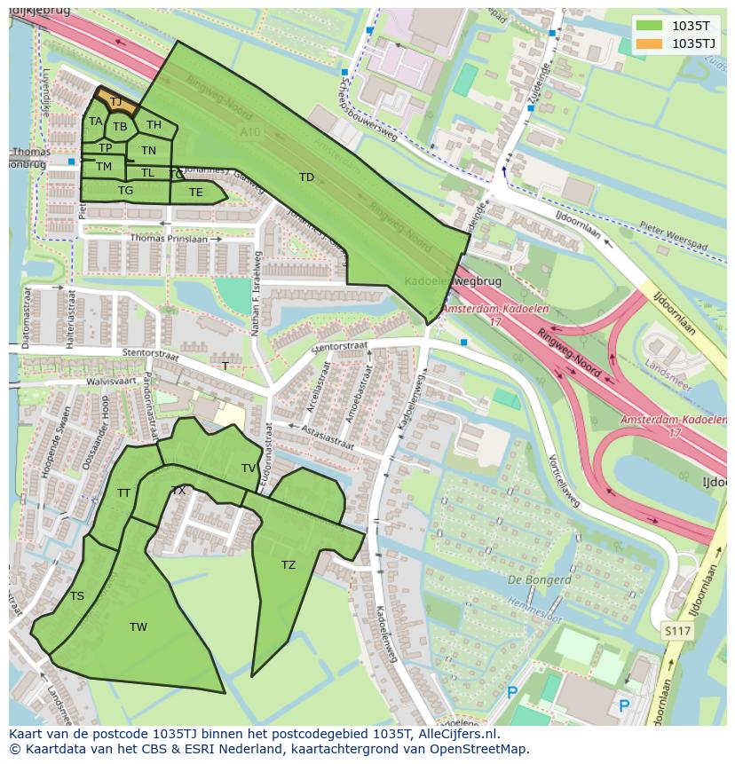 Afbeelding van het postcodegebied 1035 TJ op de kaart.
