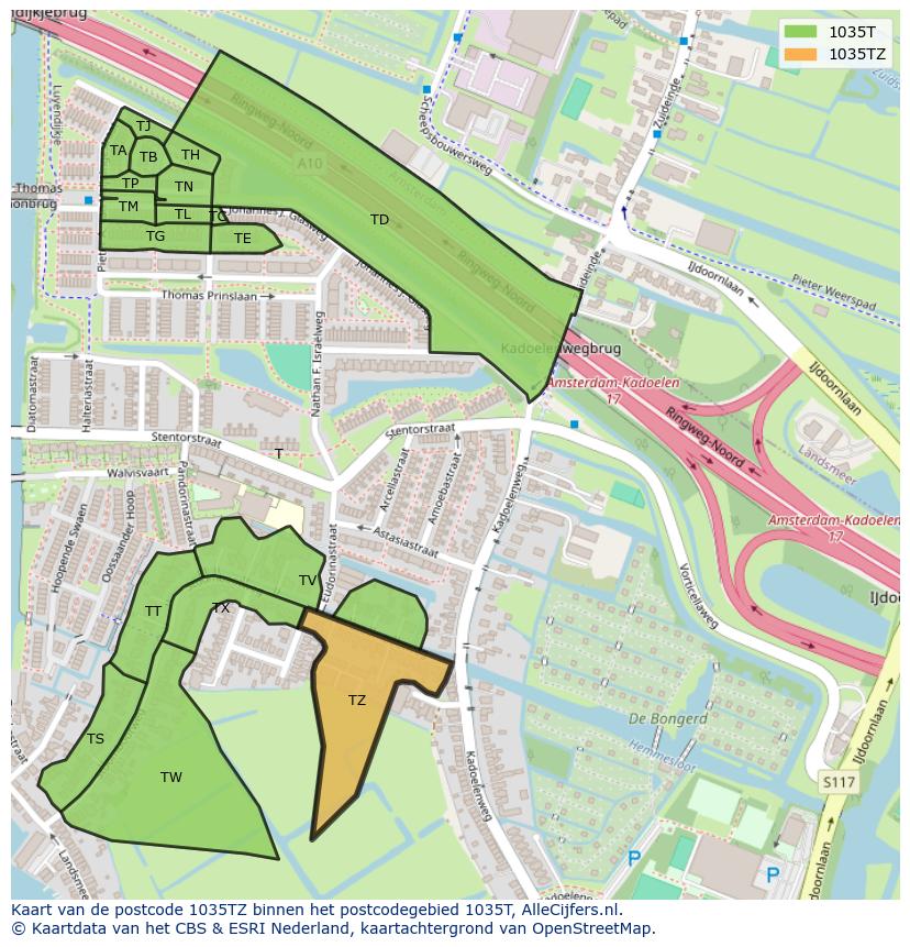 Afbeelding van het postcodegebied 1035 TZ op de kaart.