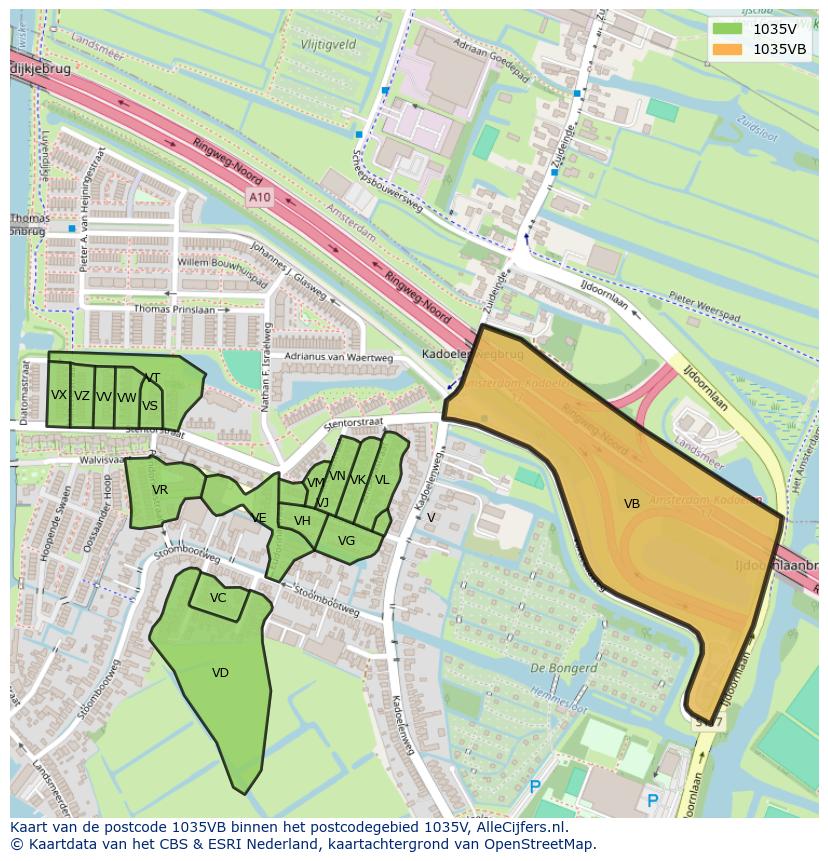 Afbeelding van het postcodegebied 1035 VB op de kaart.
