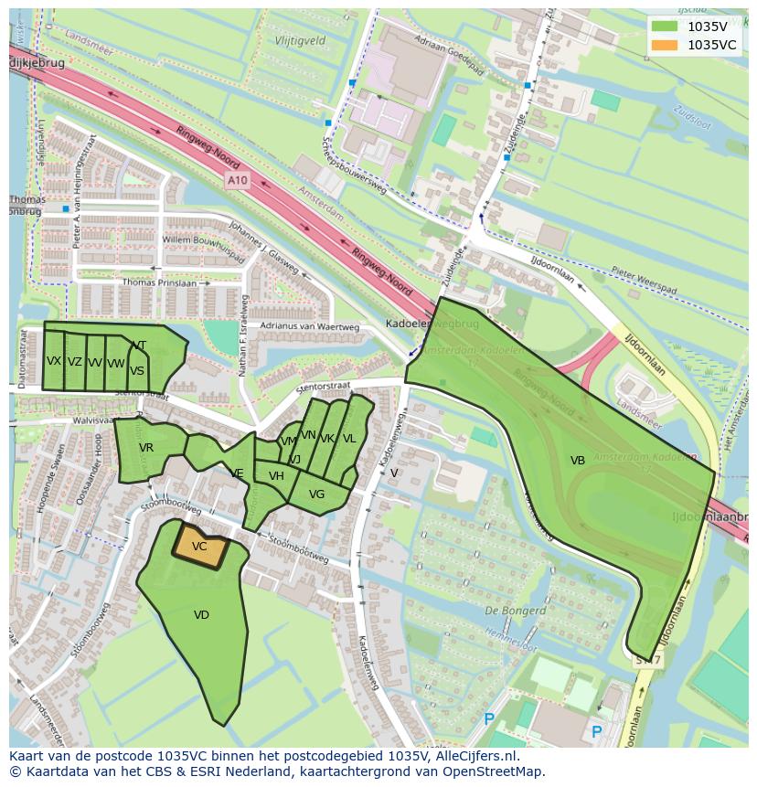 Afbeelding van het postcodegebied 1035 VC op de kaart.