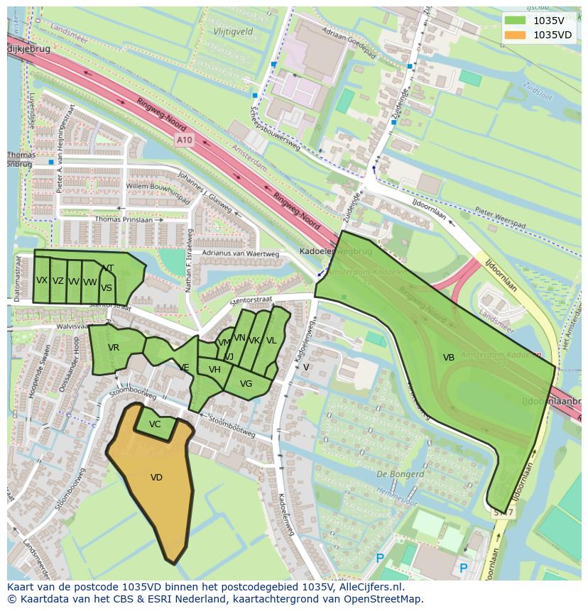 Afbeelding van het postcodegebied 1035 VD op de kaart.