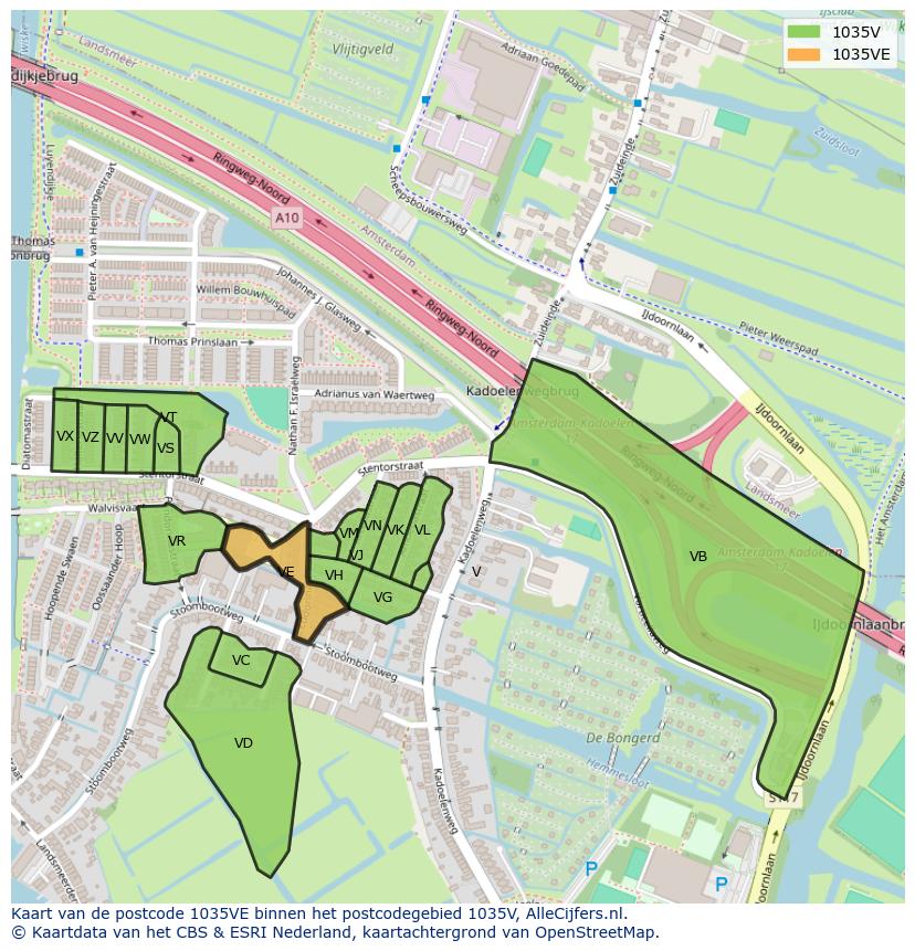 Afbeelding van het postcodegebied 1035 VE op de kaart.
